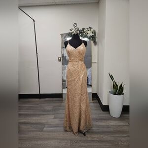 Fitted Long Gold Sequin Gown